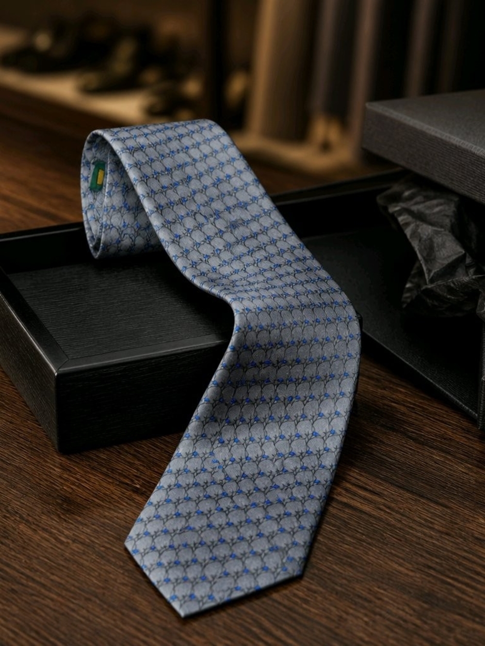 Premium Light Green Blue Geometric Design Silk Tie by J Garcia (1004)